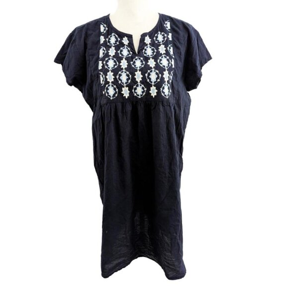 Madison Mathews Hand Embroidered 100% Cotton Navy Dress Made in India - Picture 1 of 6